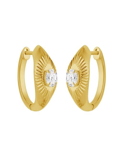 Artisan Metallic Oval Diamond Sunburst Marquise Hoop Earrings