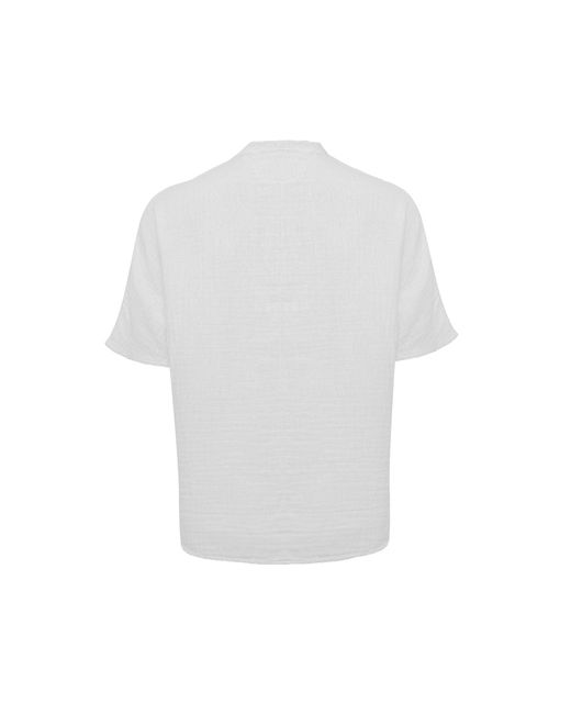 Monique Store White Linen Mandarin Neck Half Button, Two Chest Pockets Shirt for men