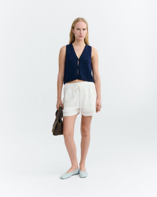 Thinking Mu White Shorts Embroidered Geranio