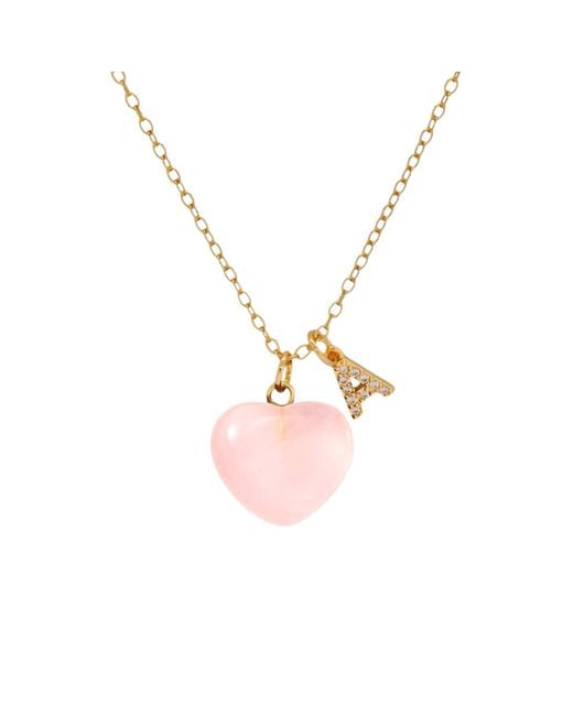 VALERIE CHIC Pink Initial Letter Heart Rose Quartz Necklace