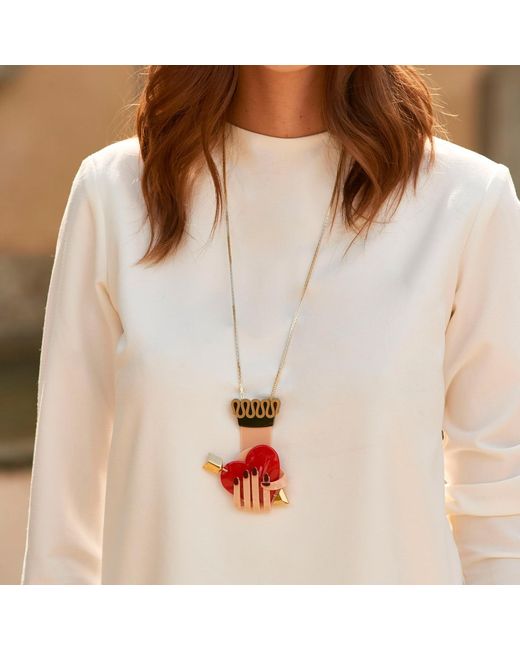 Gissa Bicalho Red Handmade Acrylic Necklace Heart