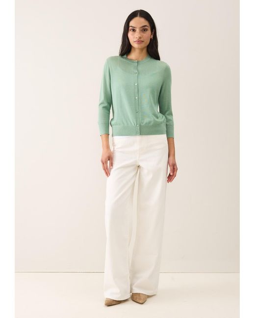 Loop Cashmere Green Three Quarter Sleeve Crew Neck Cardigan