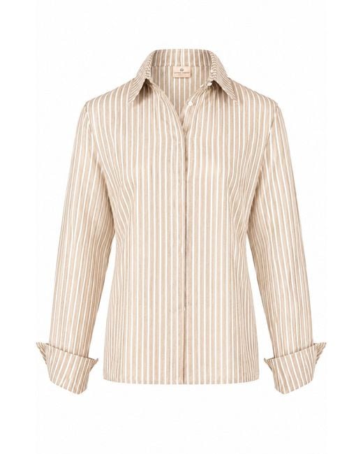 Gunda Hafner Ltd Natural Neutrals And Striped Cotton Linen Blend Shirt
