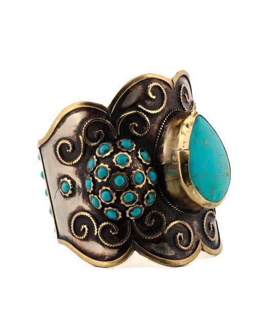 Ebru Jewelry Green Majestic Gemstone & Vintage Chunky Adjustable Bracelet