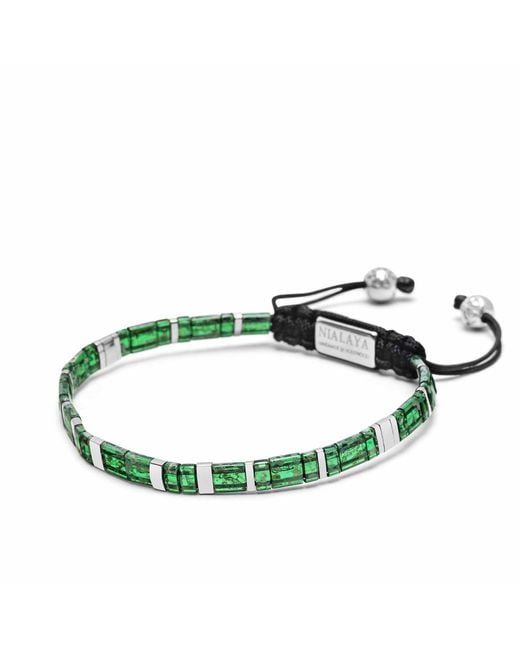 Nialaya Green Bracelet With Marbled And Miyuki Tila Beads for men