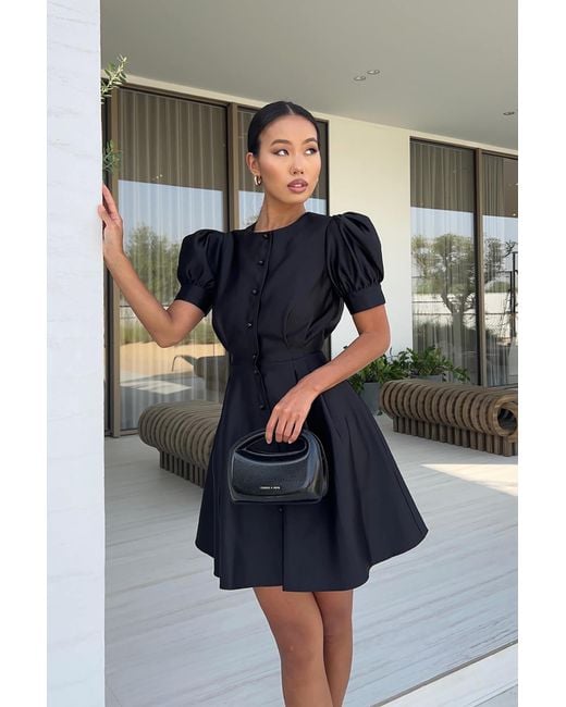 POST MERIDIEM Black Button Front Mini Dress