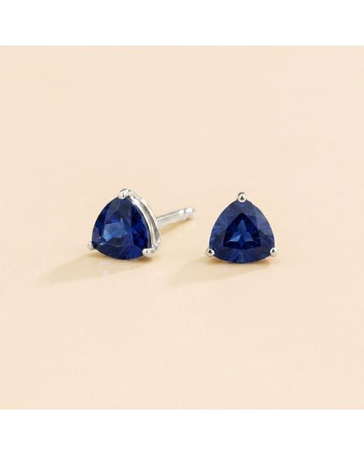Juvetti Blue Trillion Sapphire Solitaire Stud Earrings