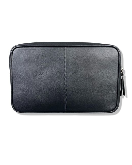 LeatherCo. Black Leather Top Zip Wash Bag for men