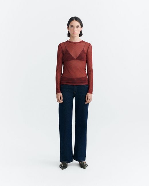 Thinking Mu Red Tere's Sheer Top