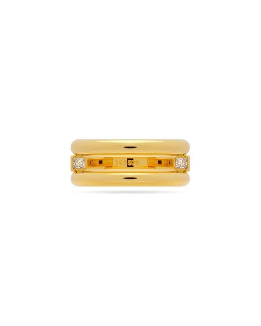 Meulien Yellow Round And Square Triple Band Convertible Ring With Cz