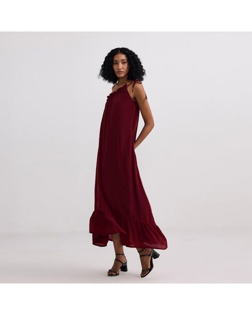 REISTOR Red One-Shoulder Midi Crepe Dress