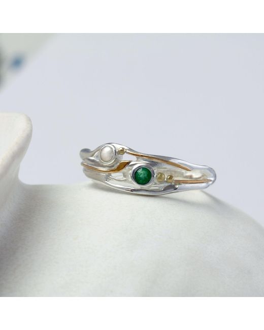 Isla Silver White Sterling Pearl & Emerald Ring