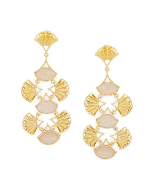 Dhwani Bansal Metallic Pankha Chandelier Earrings With Mother Of Pearl