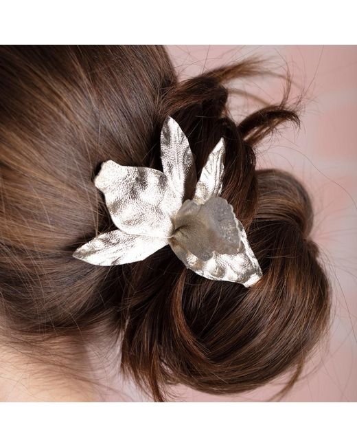 The Pink Reef Natural Leather Orchid French Clip Hair Barrette