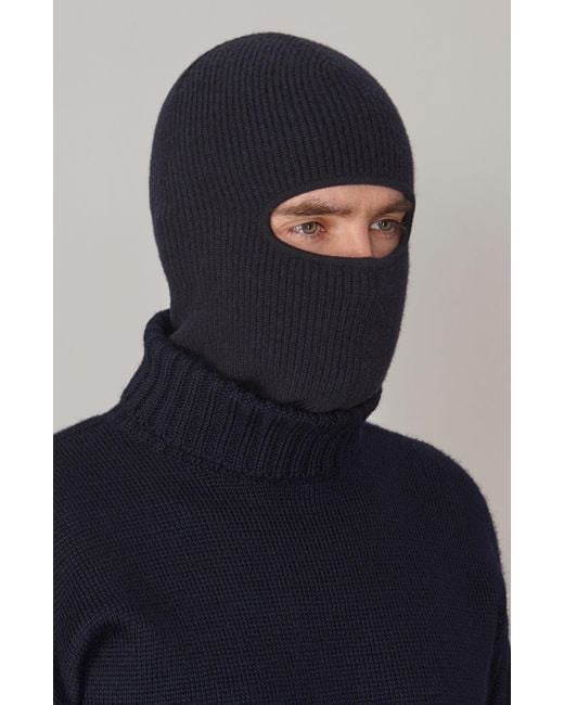 Paul James Knitwear Blue Merino Cashmere Aurelius Fisherman Rib Balaclava