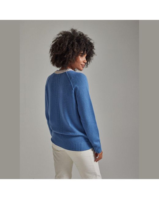 Salts Cashmere Blue Double Neck Trim Crew Neck Sweater