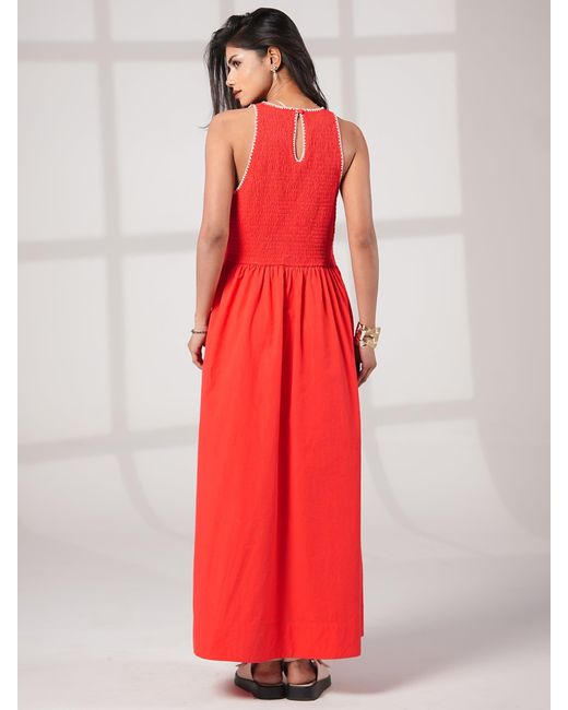 Rose & Nancy Red Issy Smocked Cotton Maxi Dress