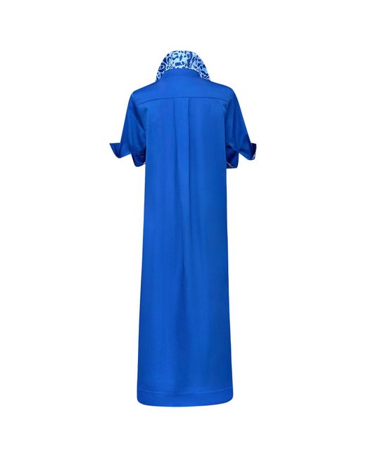 Perlavera Blue Conty Azure Satin With Printed Combo Short Sleeve Length Missy Fit Maxi Dress