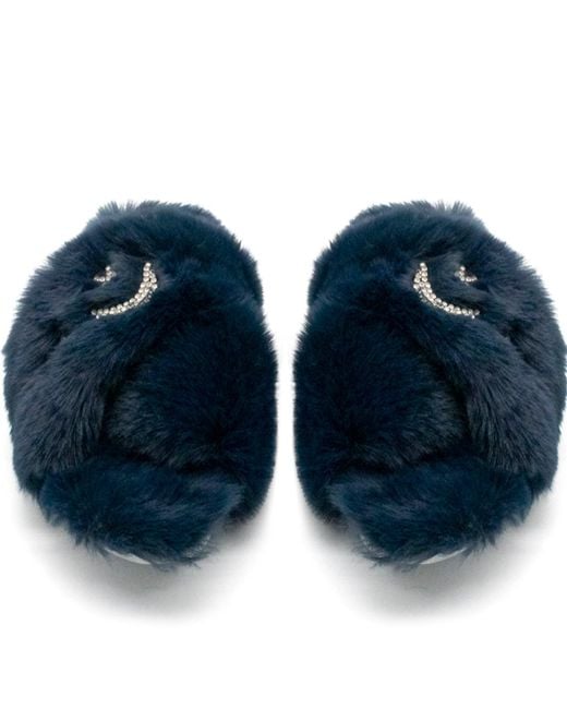 Rettrose Blue Isabel Luxury Plush Diamanté Embellished Handmade Slipper