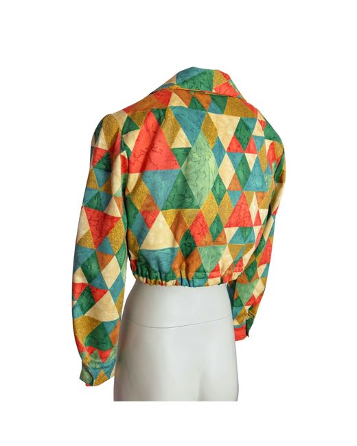 Couture to Your Door Green Abstract Harlequin Upcycled Cropped Jacket