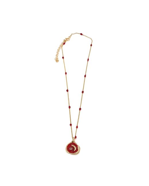 Ebru Jewelry Red Moon Pendant & Enamel Chain Necklace