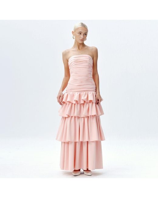 Justin Tong Pink Elara Ruffle Dress