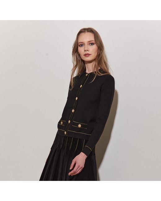 Roch Perel Blue Stitching Trim Collared Cardigan