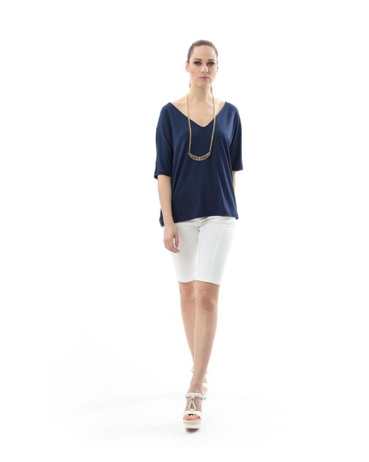 Conquista Blue Short Sleeve Batwing Top