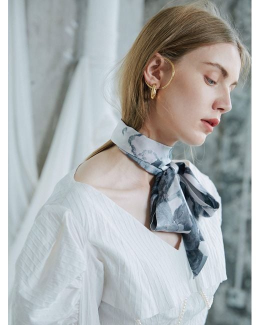 Lost Pattern Metallic Himalaya Silk Neck Bow Scarf