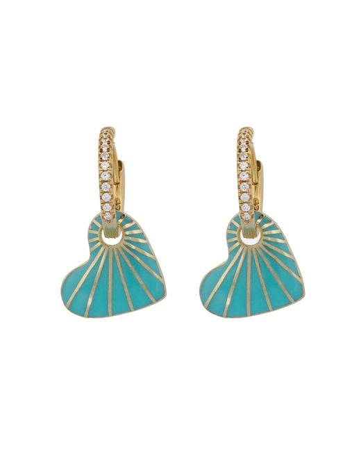 Ebru Jewelry Green Enamel Heart Diamond Hoop Earrings