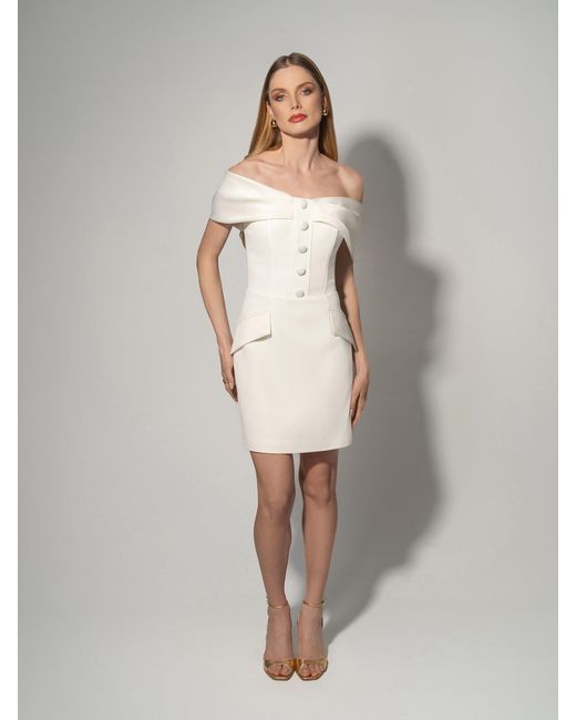 Tia Dorraine White Steel Confidence Off-Shoulder Mini Dress Pearl