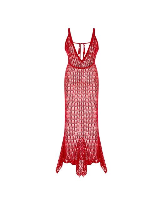 Pcfg Red The Solar Reflections Open Knit Maxi Beach Dress
