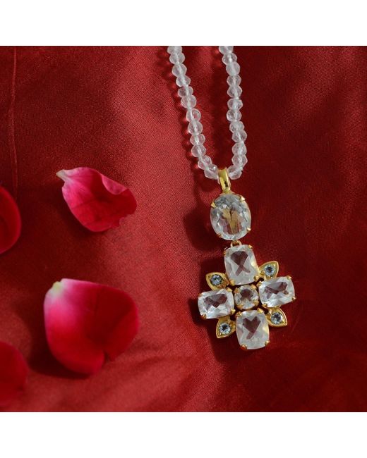 Emma Chapman Jewels Metallic Bathsheba Crystal Aquamarine Cross Pendant