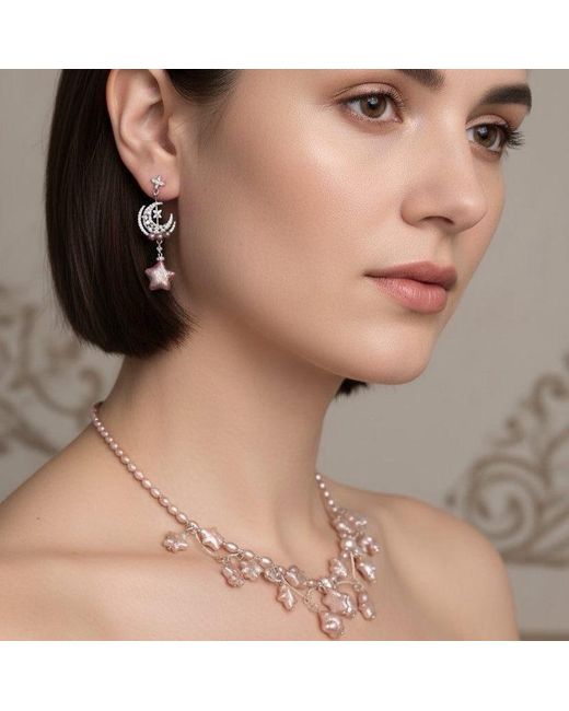 Ninemoo Metallic Moonlit Bloom Star Pearl Earrings