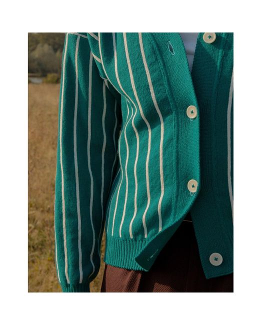 INGMARSON Blue Thin Striped Wool & Cashmere Cardigan for men