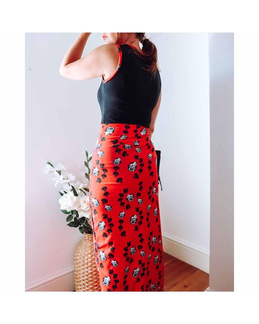 Sophie Cameron Davies Red Floral Maxi Jersey Skirt