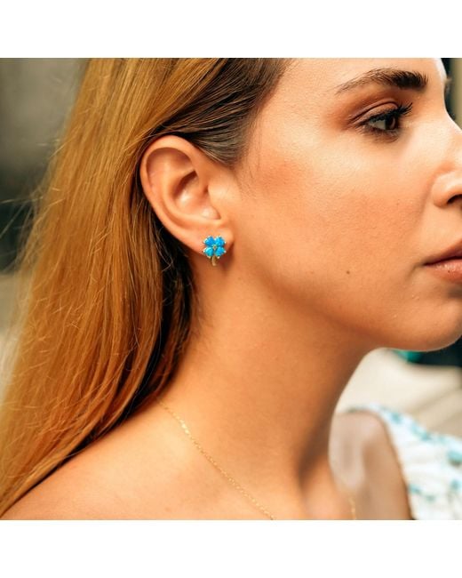 Spero London Blue Opal Four Leaves Clover Sterling Stud Earring