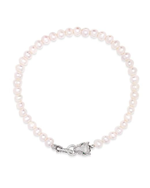 Nialaya Metallic Pearl Choker With Panther Head