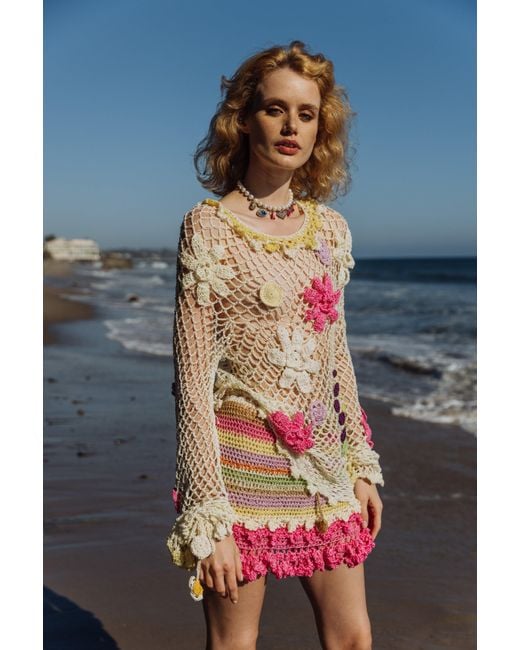 Andreeva Pink Malva Handmade Crochet Mini Skirt