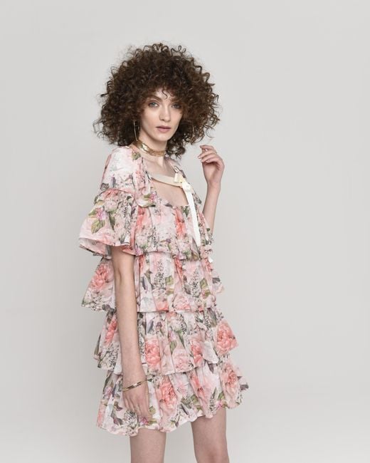 NEVA Pink Lurea Floral Ruffle Mini Dress
