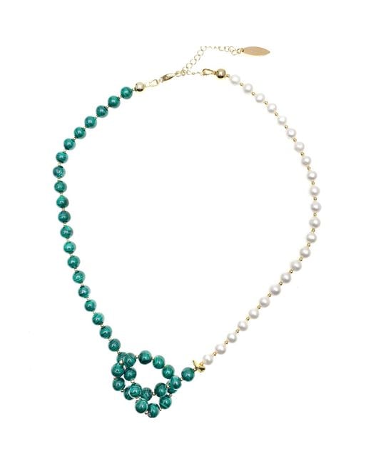 Farra Metallic Malachite With Freshwater Pearl Knotted Necklace