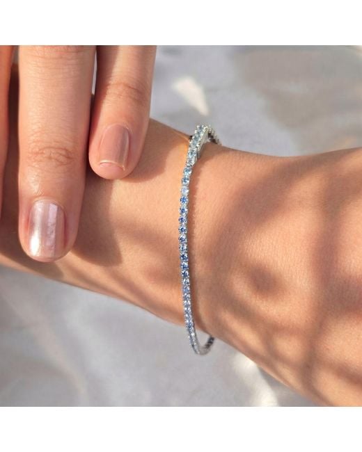 Harfi White Sterling Aquamarine Gemstone Tennis Bracelet