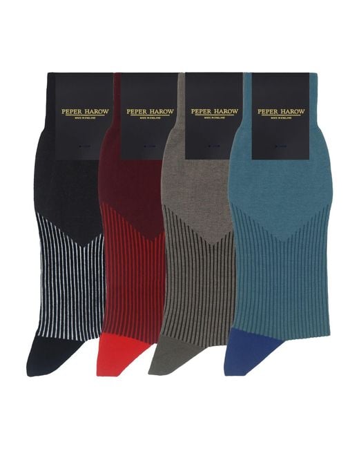 Peper Harow - Made in England Blue V-Stripe Socks – Bundle for men
