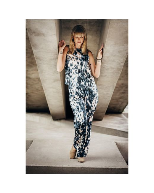 Oh!Zuza Blue Neutrals Echo Satin Viscose Set Top & Wide Leg Trousers