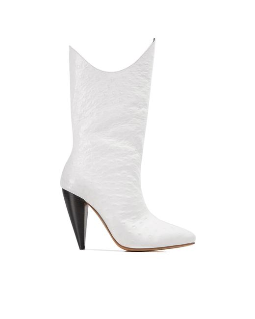 Rosamund Muir London White Venezia Ostrich Print Boots