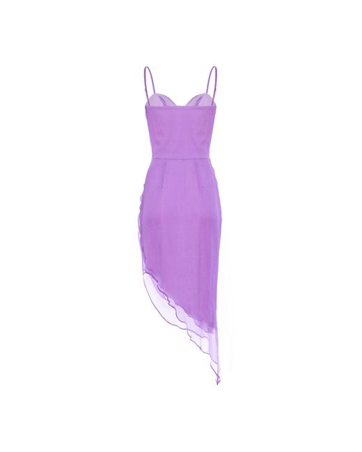 AVENUE No.29 Purple Asymmetric Silk Midi Dress With Straps And Side Gathering