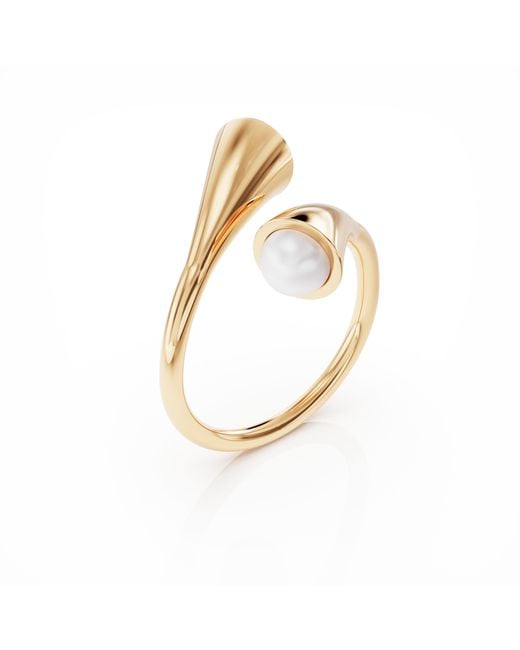 Linda Fiore White Bella Vermeil Ring With Cultured Freshwater Pearls