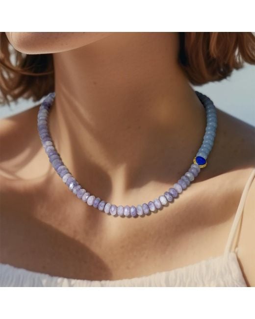 Bombyx House Metallic Kunzite Aquamarine Lapis Color Block Necklace