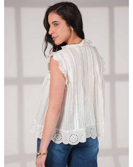 Rose & Nancy White Jean Ivory Cotton Lace Trim Pretty Swing Top
