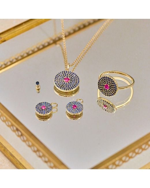Zohreh V. Jewellery Blue Sapphire & Ruby Pavé Disc Hoop Earrings 9K